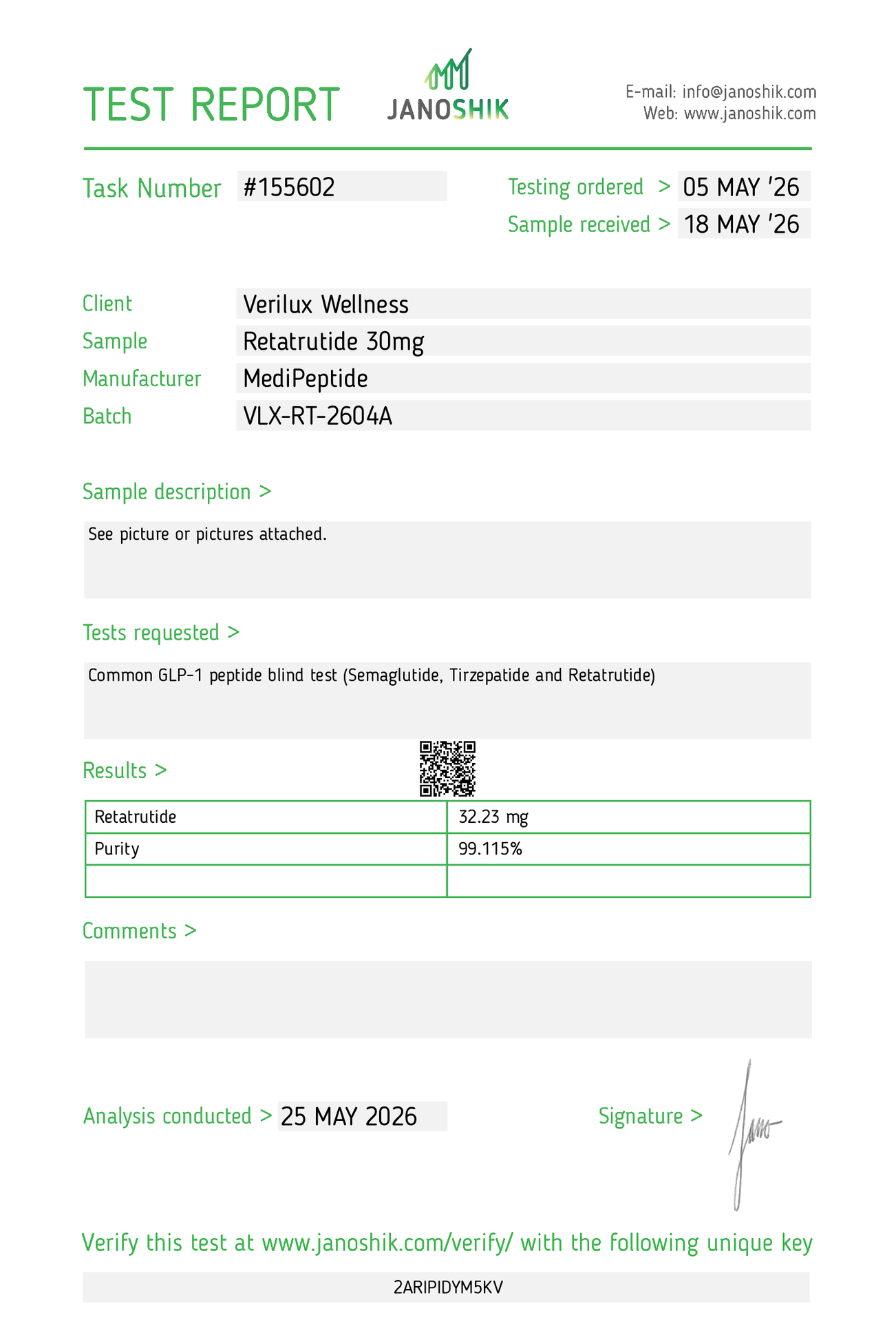 Janoshik Lab Report English