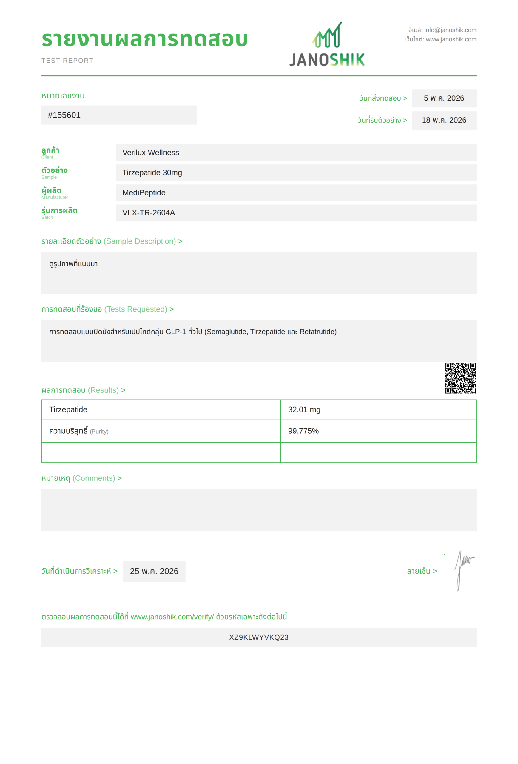 Janoshik Lab Report Thai